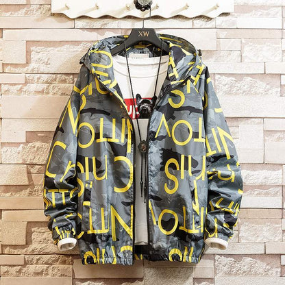 Men Casual Streetwear Hooded Printing Jacket