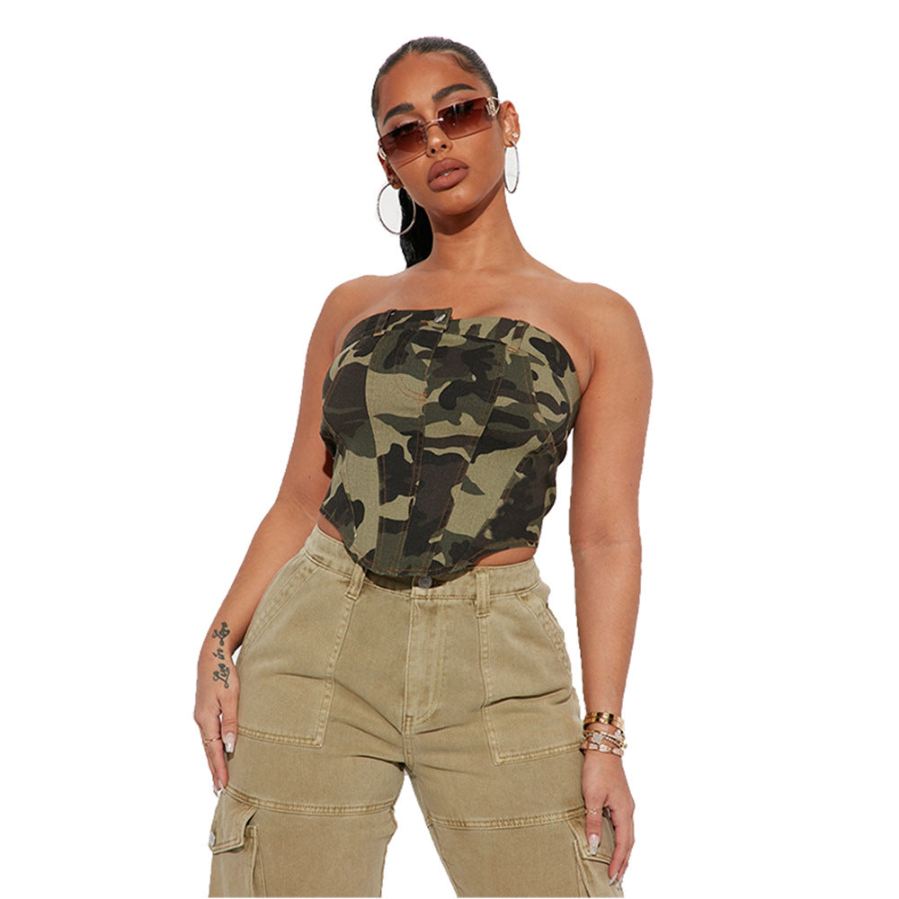 Camo Zipper Wrap Top