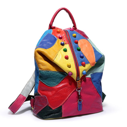 Cowhide Stitching Leather Backpack
