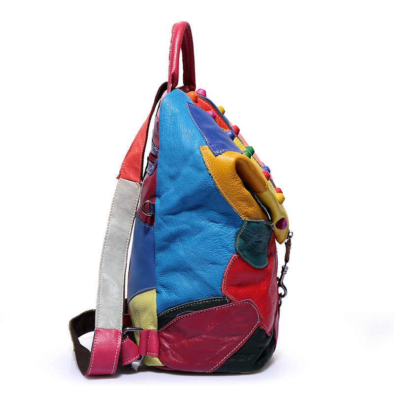Cowhide Stitching Leather Backpack