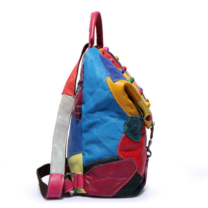 Cowhide Stitching Leather Backpack