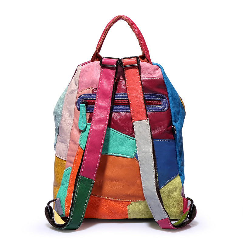 Cowhide Stitching Leather Backpack