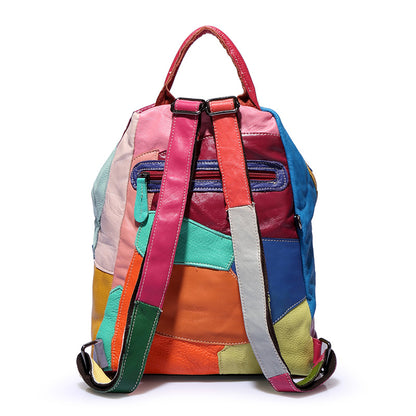 Cowhide Stitching Leather Backpack
