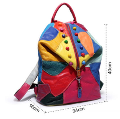 Cowhide Stitching Leather Backpack