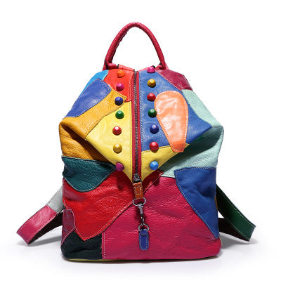 Cowhide Stitching Leather Backpack