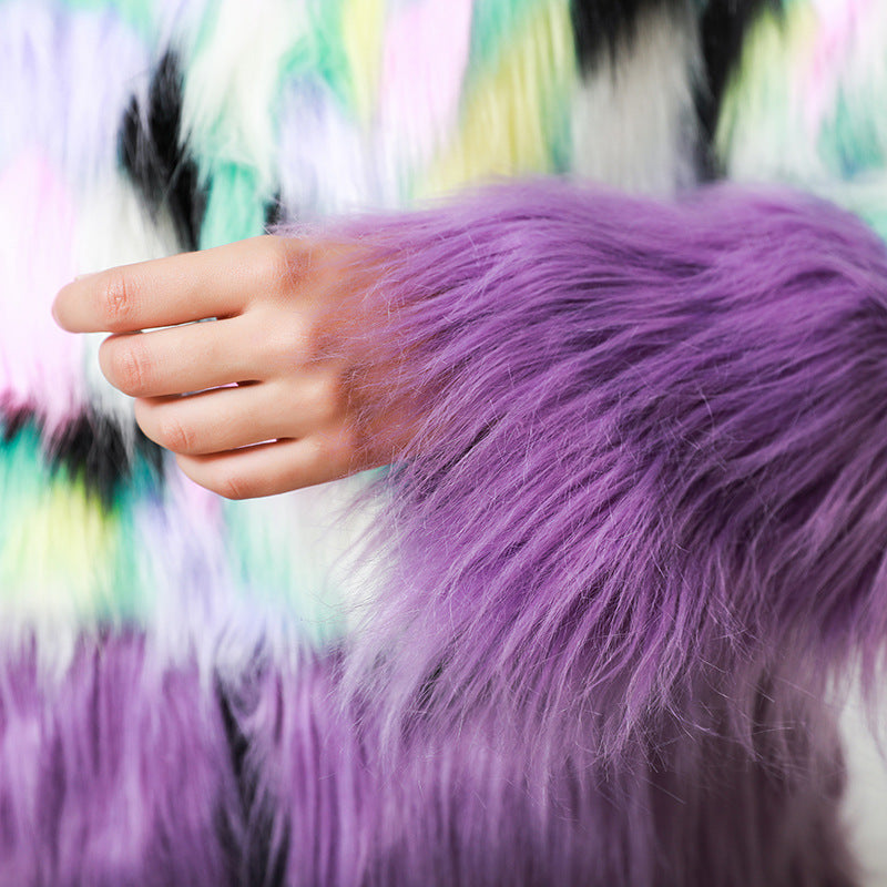 Two-tone Fur Stitching Plush Coat