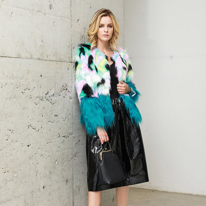 Two-tone Fur Stitching Plush Coat