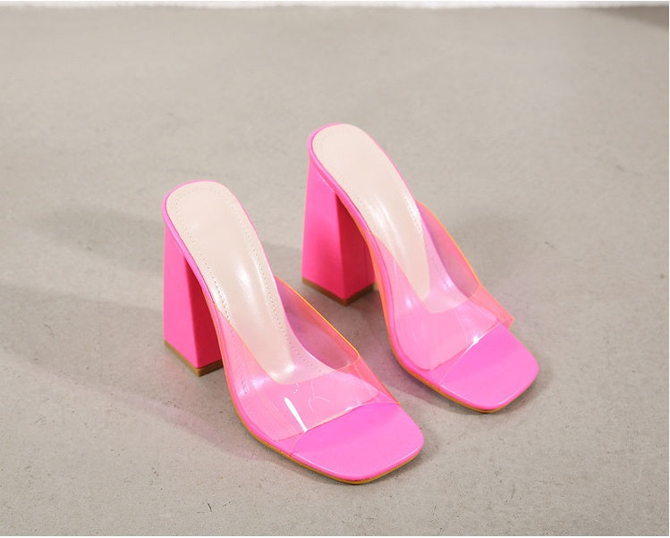 Amina Muaddi Dupe Square Toe Block Heel Sandals