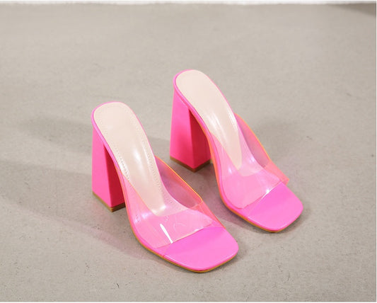 Amina Muaddi Dupe Square Toe Block Heel Sandals
