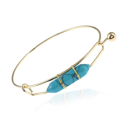 Geometric Shape Natural Gem Metal Bracelet Women
