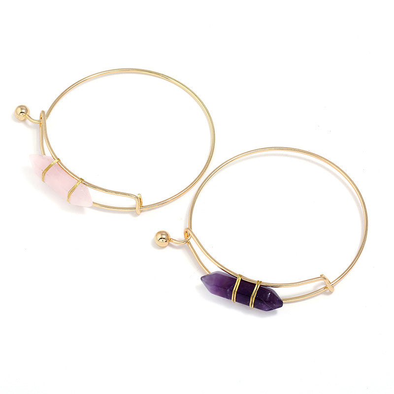 Geometric Shape Natural Gem Metal Bracelet Women