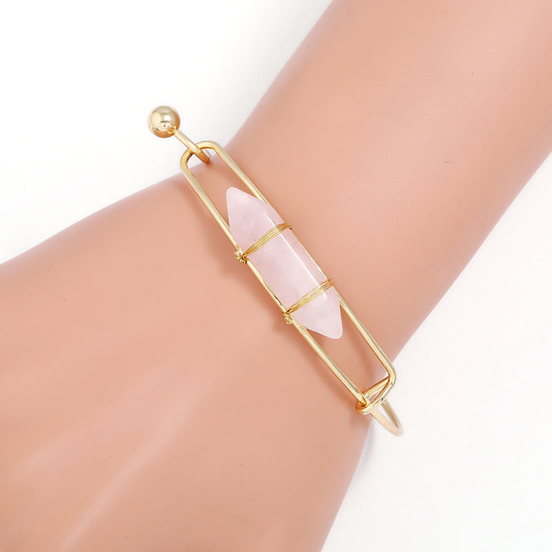 Geometric Shape Natural Gem Metal Bracelet Women
