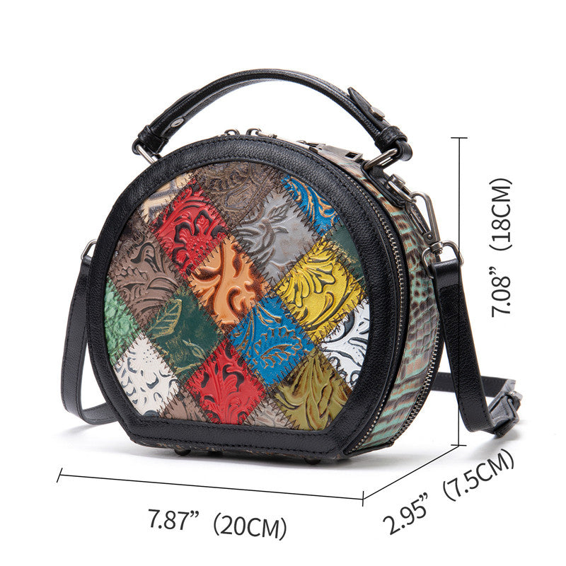 Genuine Leather Color Block Mini Handbag