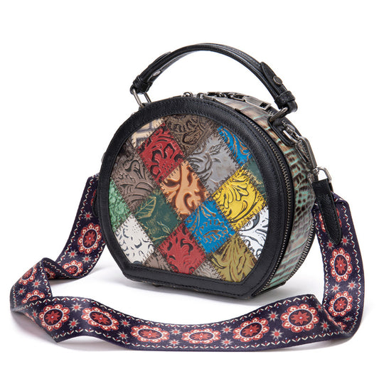 Genuine Leather Color Block Mini Handbag