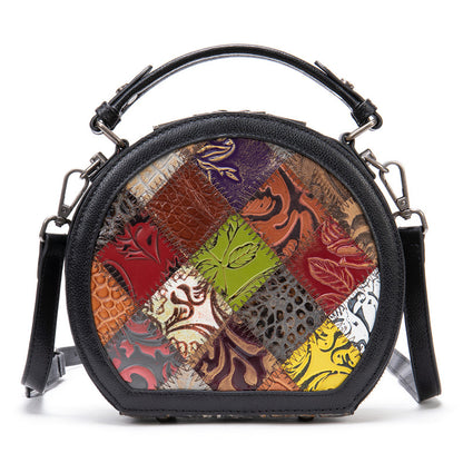 Genuine Leather Color Block Mini Handbag