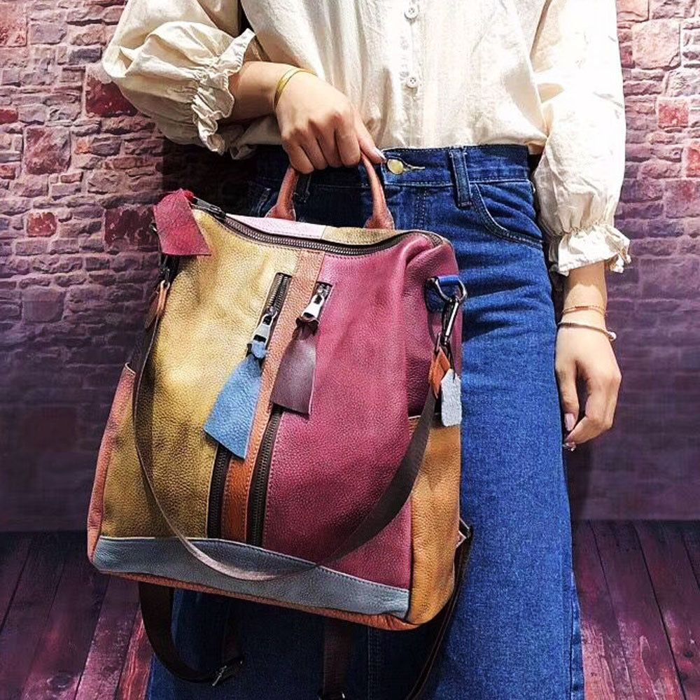 Women Cowhide Leather Backpack