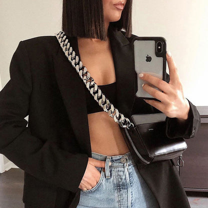 Black Thick Metal Chain Shoulder Messenger  Bag