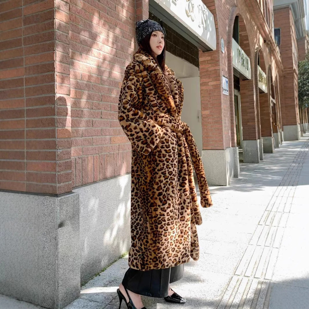 Women's Faux Fur Leopard Print Long Coat