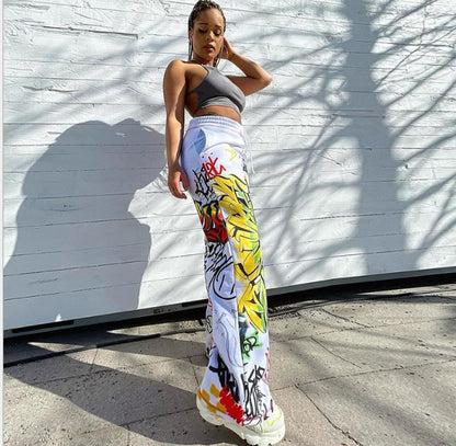 Spray Paint Printed Wide Leg Pants
