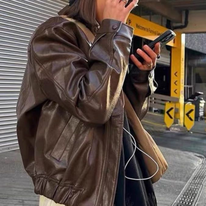 Vintage Brown Leather Motorcycle Jacket