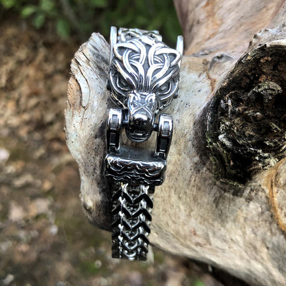 Viking Wolf Head Titanium Steel Bracelet
