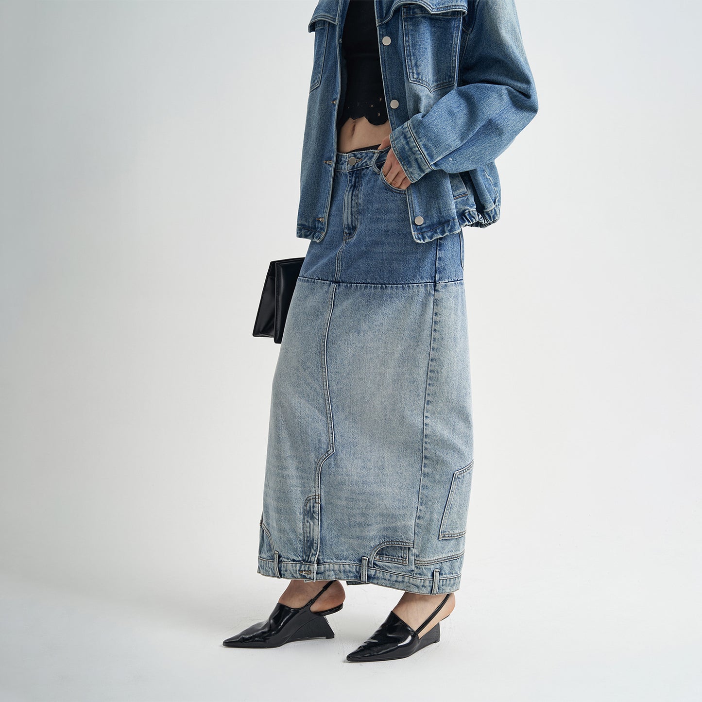 Washed Denim Long Skirts