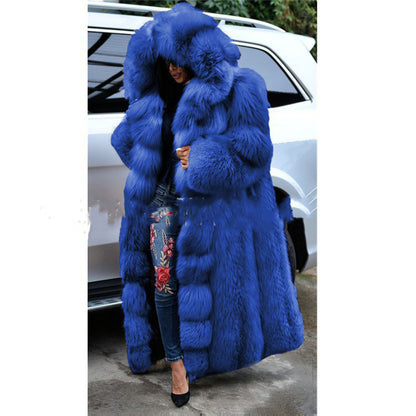 Women Faux Fur Long Hooded Coat