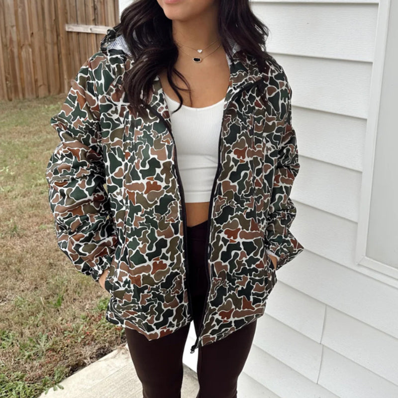 Camouflage Print Long Sleeve Hooded Jacket