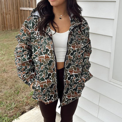 Camouflage Print Long Sleeve Hooded Jacket