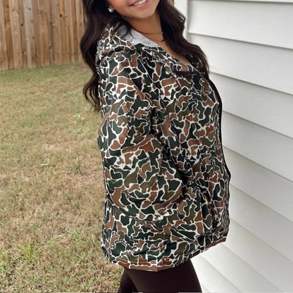 Camouflage Print Long Sleeve Hooded Jacket