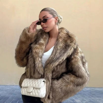 Women's Pure Color Versatile Faux Fur Collar Long Sleeve Coat