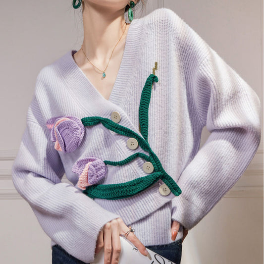 Embroidered Tulip Knitted Cardigan