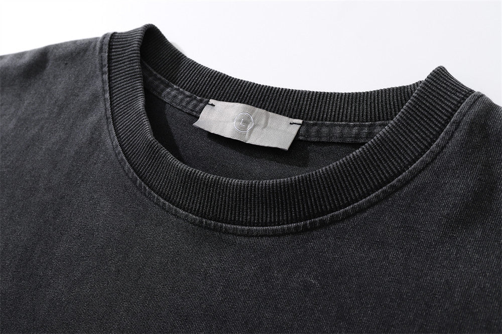 Car Printed Washed And Worn Round Neck T-shirt