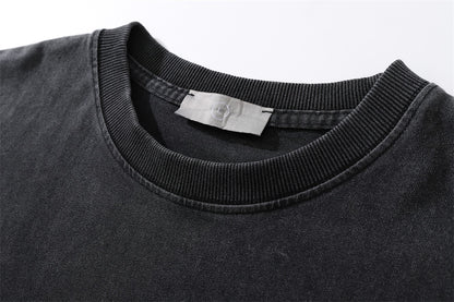 Car Printed Washed And Worn Round Neck T-shirt