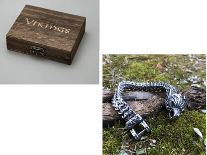 Viking Wolf Head Titanium Steel Bracelet