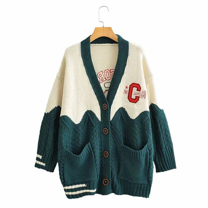 V-neck contrast letter cardigan