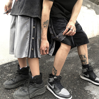 Retro Side Button Casual Shorts