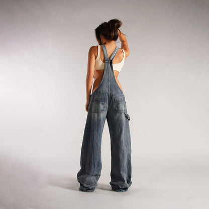 Zipper Denim Overalls With Pockets