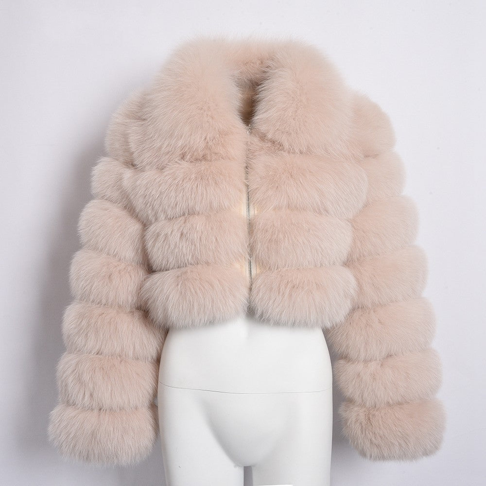 Women's Fur Short Lapel Long Sleeve Fur Coat