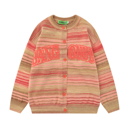 Striped Round Neck Cardigan