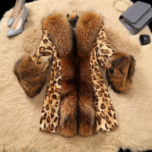 Leopard Print Mid-length Fur Coat
