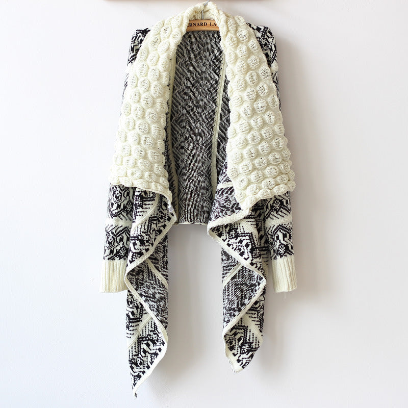 Geometric Pattern Bubble Collar Knitted Cardigan