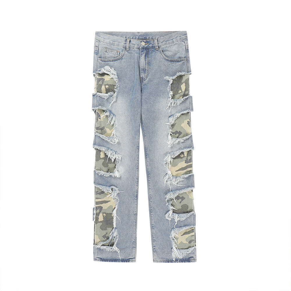 Men's Patchwork Camo Straight Denim Jeans