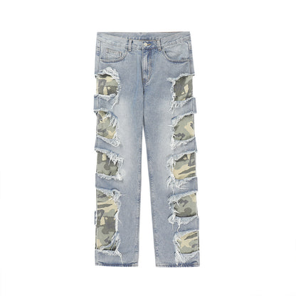 Men's Patchwork Camo Straight Denim Jeans