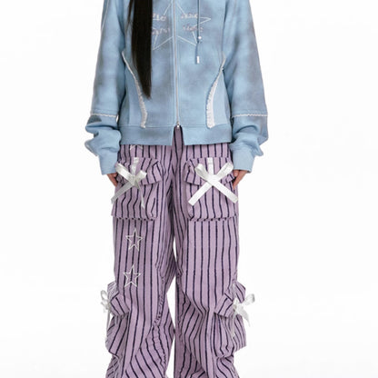 3D Star Striped Bow Work Pants