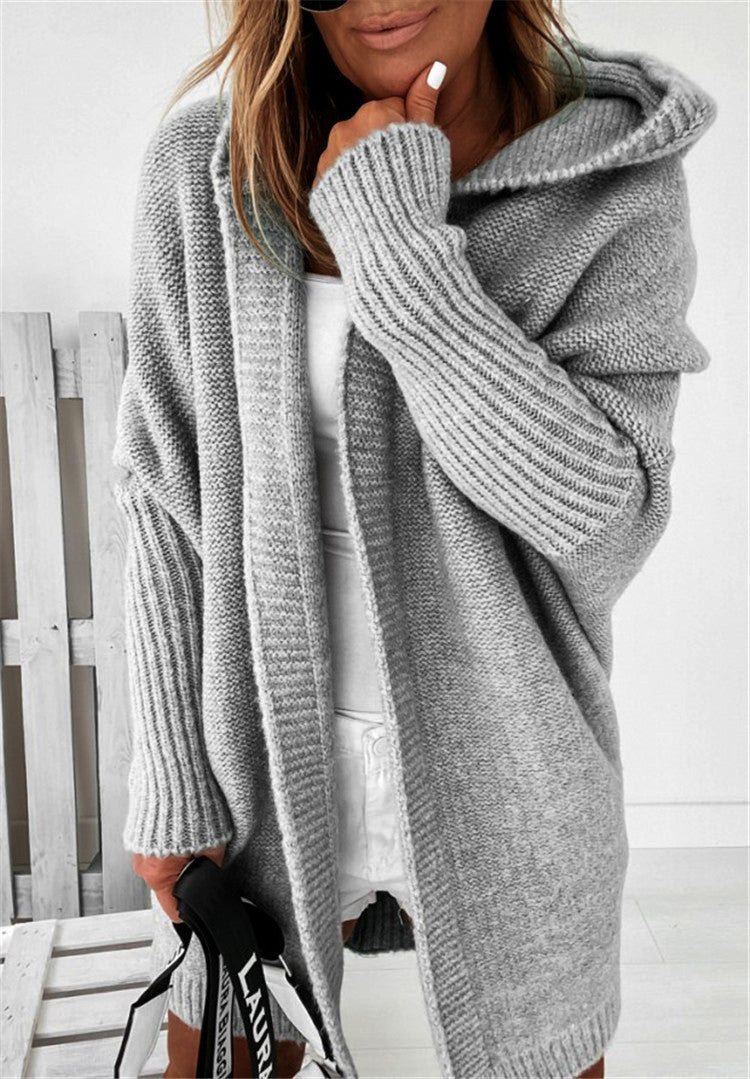 Bat Sleeve Hooded Oversized Cardigan