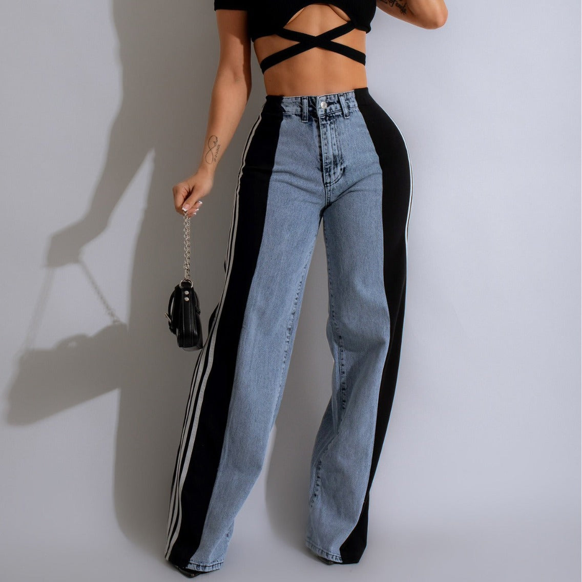 Straight Leg Trousers Three Stripe Denim