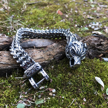 Viking Wolf Head Titanium Steel Bracelet