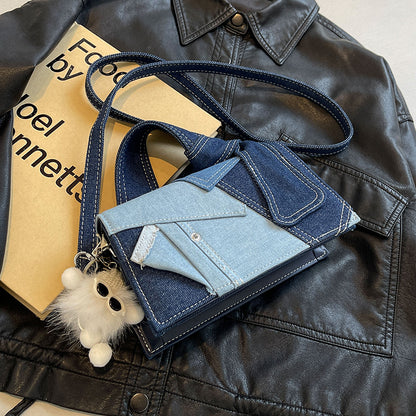 Denim Patchwork Small Messenger Bag