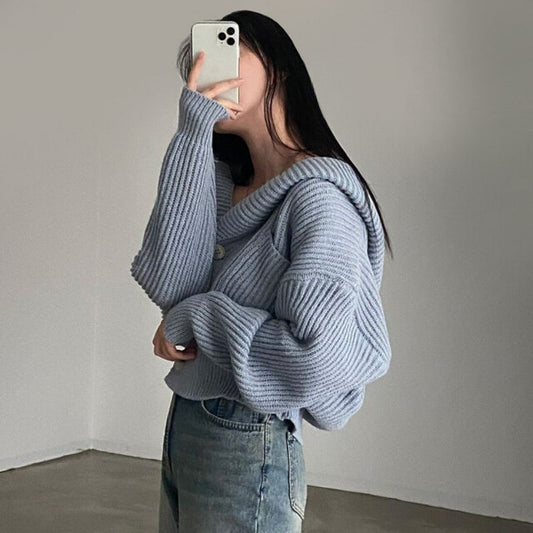 Autumn And Winter Hooded Knit Cardigan